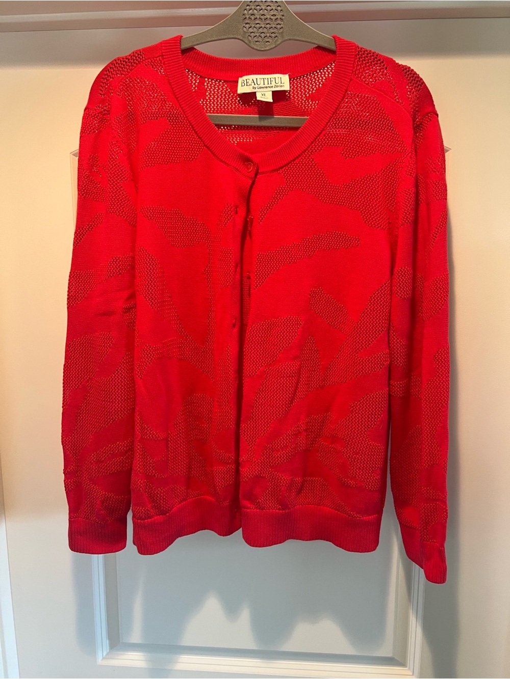 Red Button-Front Knit Cardigan - Picture 2 of 4